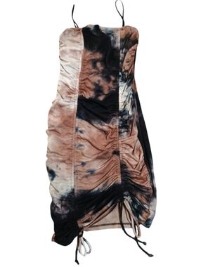 Fashion Nova Tie-Dye Ruched Spaghetti Strap Midi Dress - Brown & Black